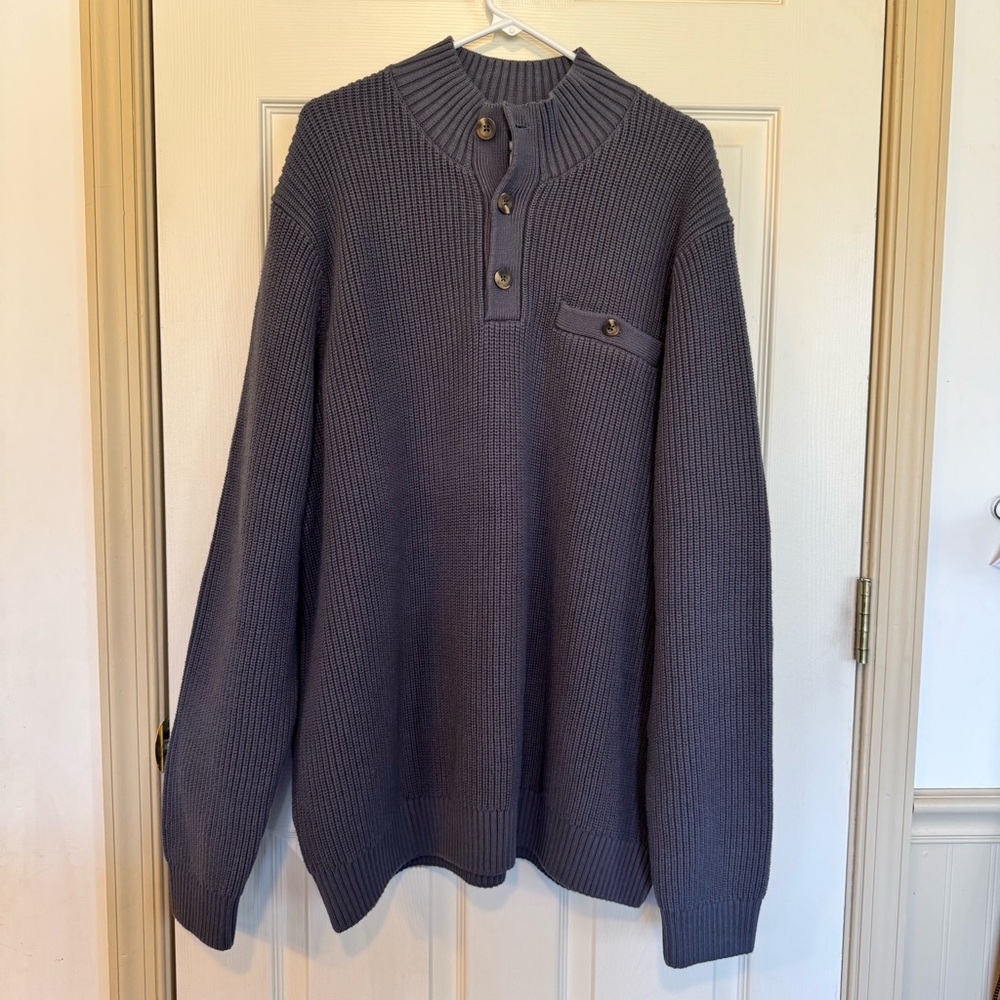 Duluth Trading Co. Mens Sz 2XL Dark Blue Brigadier Mock Neck Button Knit Sweater